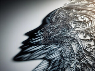 metallic structure casting a detailed shadow of a face