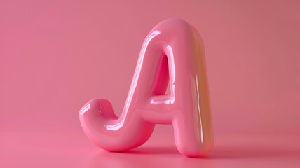 An artistically curvy and glossy pink letter A is featured against a pastel pink backdrop in a modern 3D illustration.