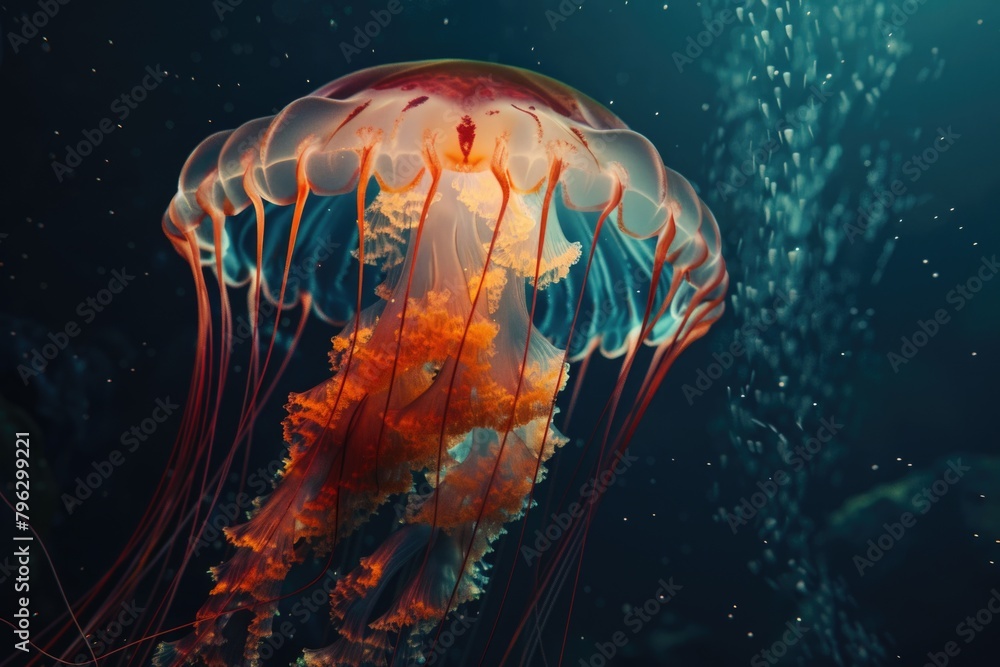 Poster a jellyfish gracefully floating in the water. ideal for marine life concepts