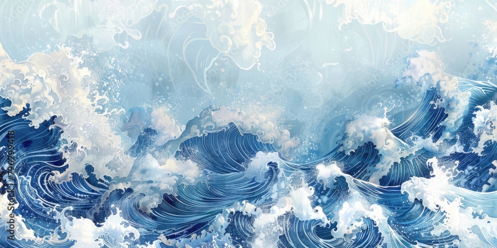 Poster a realistic painting of a large ocean wave. suitable for home decor or website backgrounds