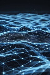 Digital network connection  stream of data particles intersecting with information technology wave