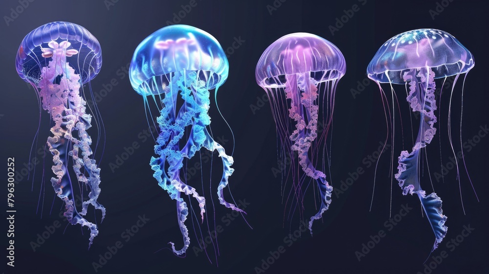 Poster a group of jellyfish floating in the water. suitable for marine life concepts
