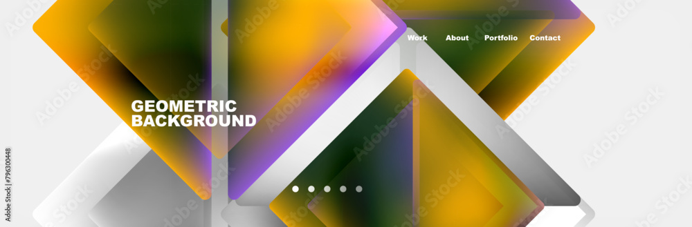 Poster A dynamic geometric pattern of colorful triangles in magenta, yellow, and electric blue on a white background. Perfect for a modern event invitation or graphics design project