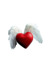 red heart with white angel wings. png object isolated on transparent background, mockup, design, template, layout, sticker