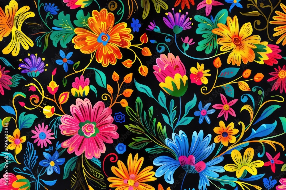 Poster vibrant floral design on a dark backdrop. suitable for various design projects