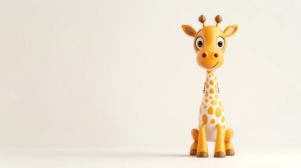 Cute and friendly cartoon giraffe. 3D rendering with a soft, painterly style. Perfect for children's book illustrations, animations, and games.