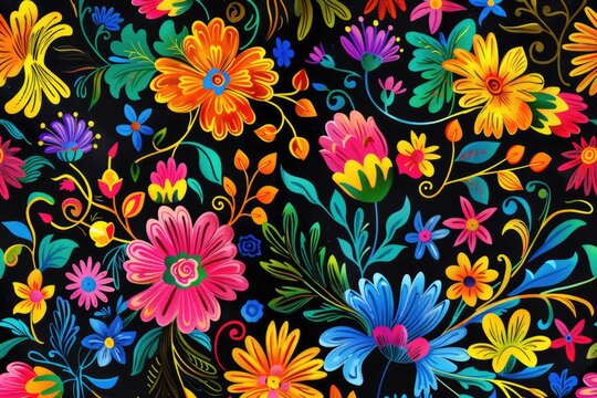 Vibrant floral design on a dark backdrop. Suitable for various design projects