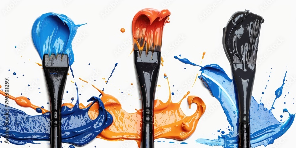 Poster group of paint brushes in different colors. perfect for art and creativity concepts