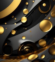 User
Abstract background, golden circles and black stripes, digital art style, dark gray tones, complex composition
