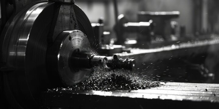 Industrial metal cutting machine at work, ideal for manufacturing and engineering projects