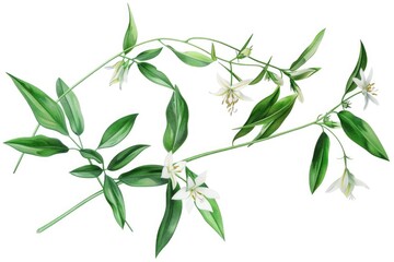 Fototapeta premium A plant featuring white flowers and lush green leaves. Perfect for botanical illustrations or nature-themed designs