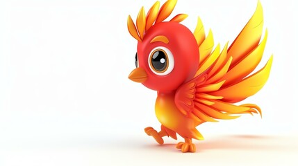 A cute and colorful 3D rendering of a baby phoenix. The phoenix is a mythical bird that is said to be a symbol of hope and renewal.