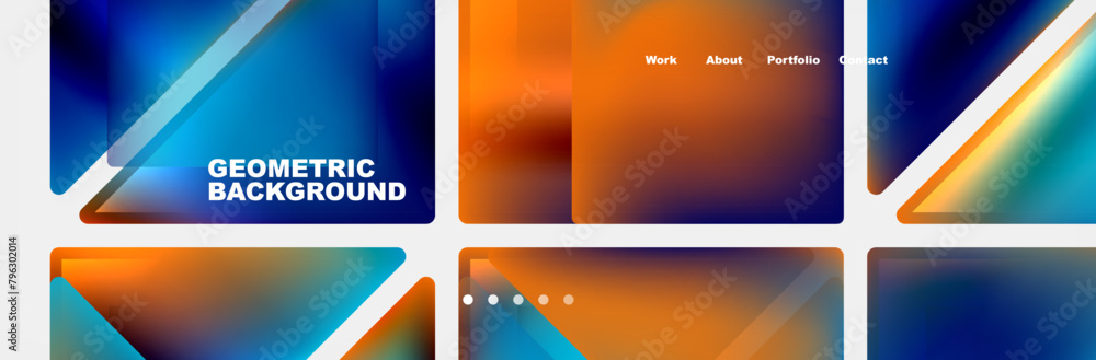 Aufkleber Colorfulness of blue and orange geometric backgrounds in various tints and shades, creating a fluid and dynamic visual effect. Inspired by office application software design
