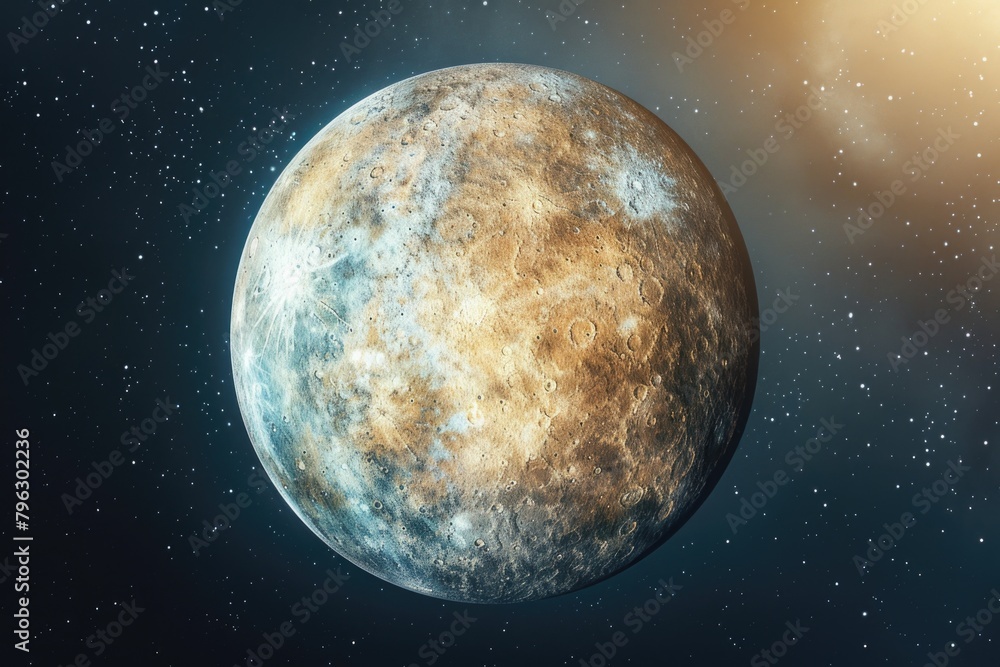 Poster A planet with a star in the background. Suitable for science fiction concepts
