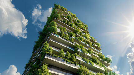 Modern building merges with the green embrace of nature