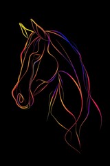 Stylized Horse Head Outline in Vibrant Gradient Lines on Dark Background