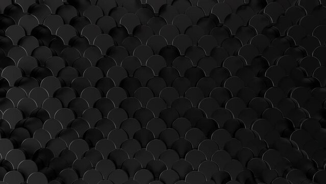 Black metal scales pattern. Moving glossy black armor. Abstract dark armour background. 3d loop animation