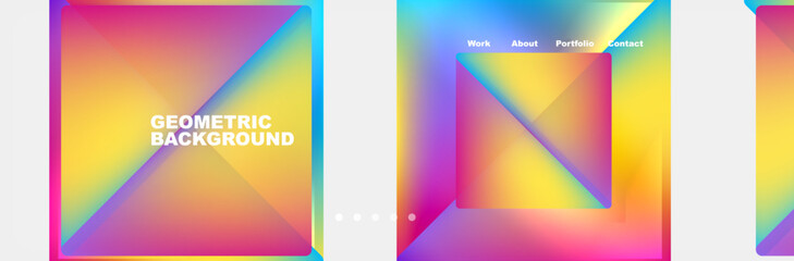 a set of geometric backgrounds with a rainbow colored gradient . High quality