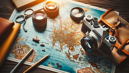 Photo real Explorer Mosaic: A Paper Map Inspiring Inner Travel Elements