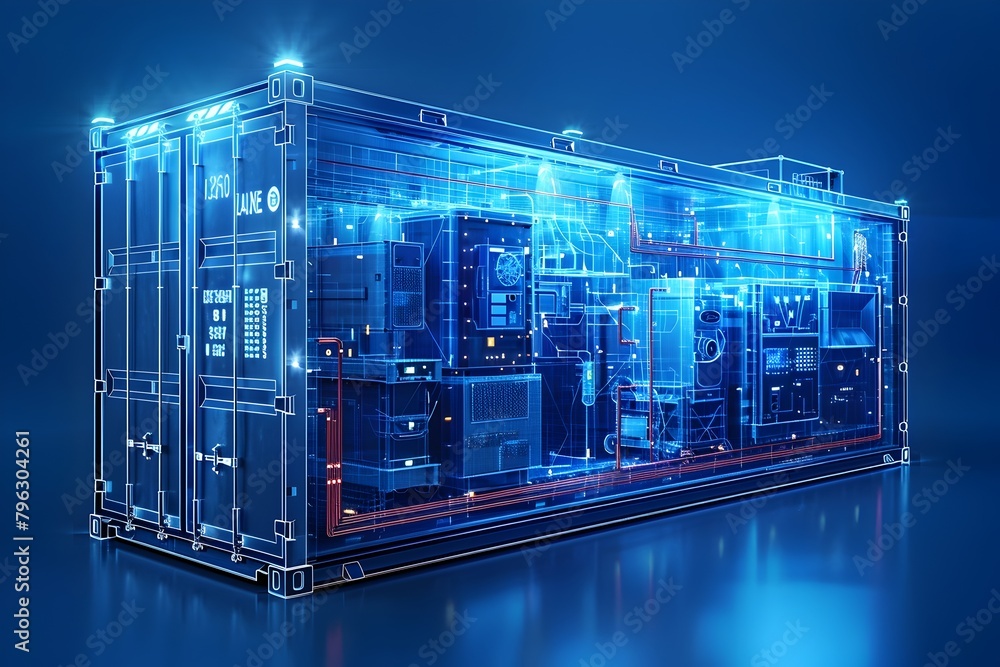 Aufkleber detailed 3d blueprint of modular data center container showcasing internal layout and engineering
