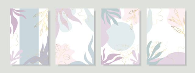 Luxurious botanical background. Delicate backgrounds with branches of leaves, gold sparkles, foliage.