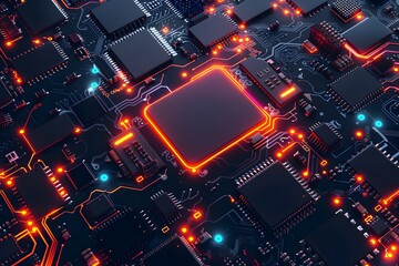 Obraz premium Colorful Futuristic Tech Circuit Board Background for Online Course Post