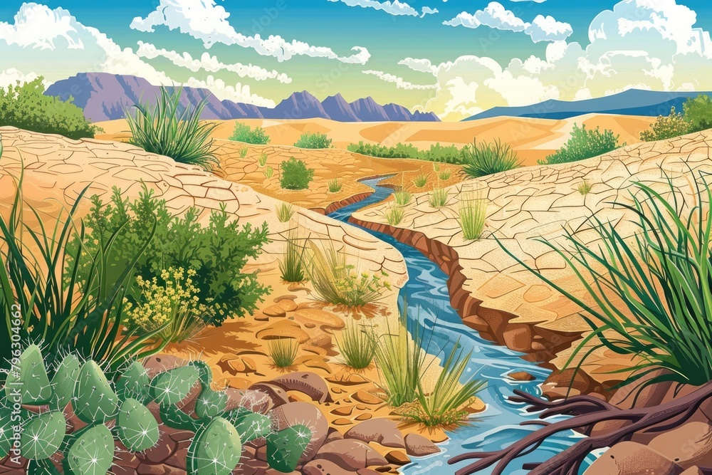 Aufkleber a serene desert landscape with a small stream running through it. perfect for nature or travel conce