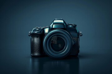 Camera on Dark Background. Sleek and Modern Design Professional Camera.