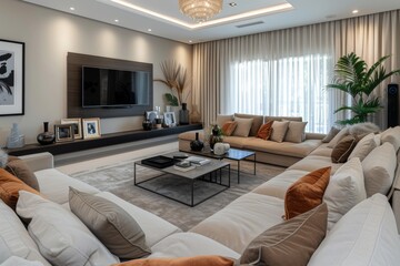 Modern Living Room Interior with Elegant Decor
 - obrazy, fototapety, plakaty