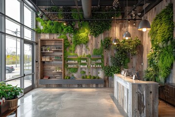 Eco-Friendly Salon Interior with Living Green Walls
