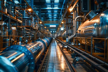 Fototapeta premium An editorial photography style shot of a green technology manufacturing process at a sustainable factory