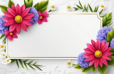 Obraz premium Banner with summer flowers on a wheit background. Greeting card template for wedding. Summer composition with copy space