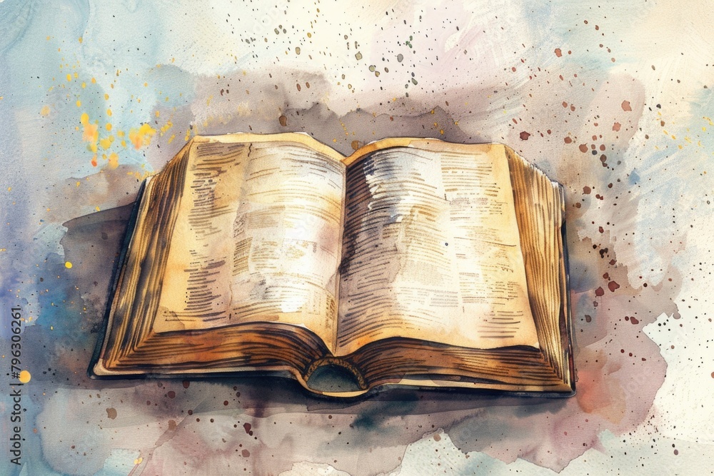 Poster An open book resting on a table, suitable for educational and reading concepts