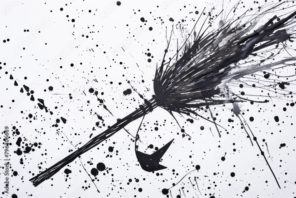 Poster black and white painting of a bird and a feather. suitable for artistic projects