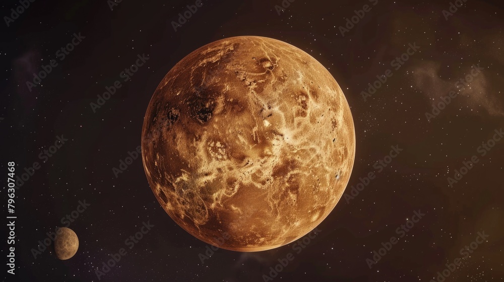 Poster Close up of a planet with a moon in the background. Suitable for astronomy concepts