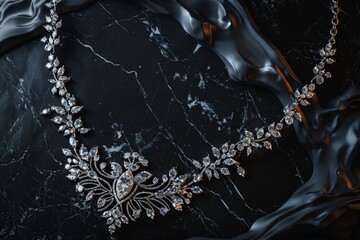 Necklace on Dark Background. Sleek and Modern Design Diamond Necklace.