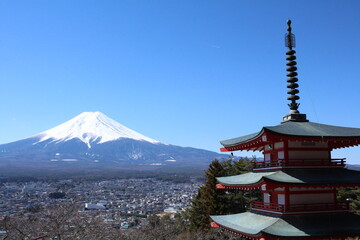 Japanese traditional shrine gate with Mount Fuji