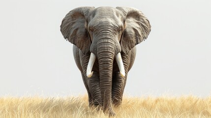Fototapeta premium A large elephant standing in a field of tall grass