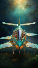 Gleaming Aircraft Blends Nature and Technology in Ethereal Harmony - obrazy, fototapety, plakaty