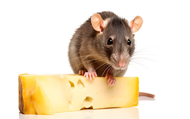 A rat eats cheese. Illustration with the rodent.