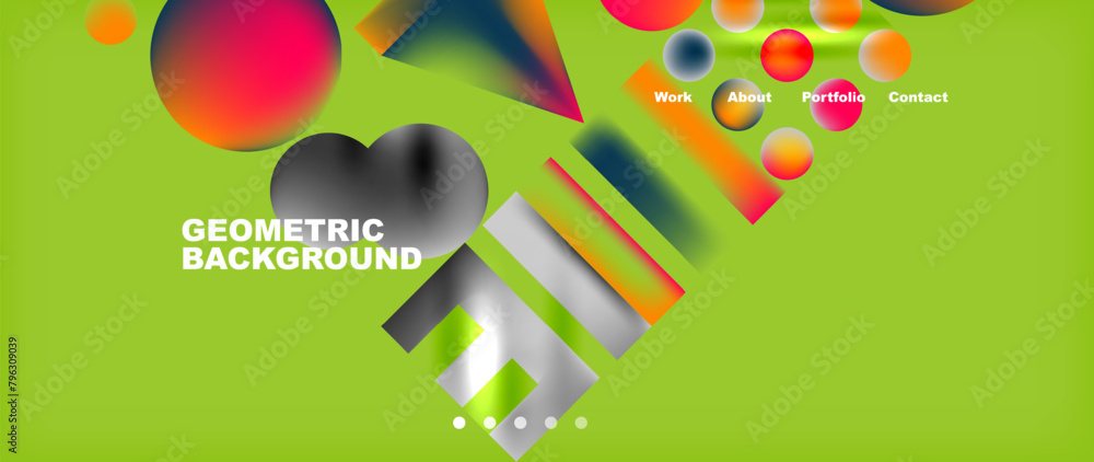 Aufkleber a vibrant green background adorned with colorful geometric shapes, perfect for a lively and dynamic 