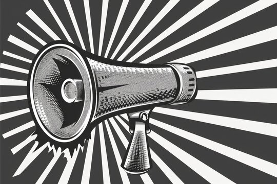 A black and white image of a megaphone. Suitable for various promotional concepts