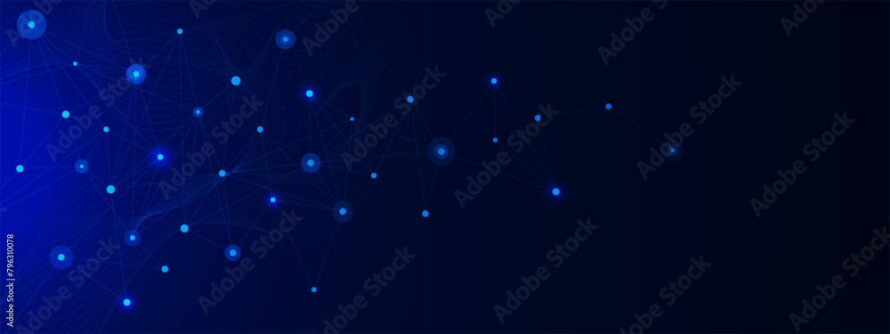 Poster abstract geometric with connecting dots lines and wave flow. molecule structure, network connection 