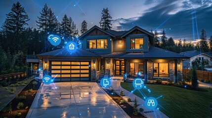 Seamless Integration of Modern Technology: Smart Home Exterior Night Scene