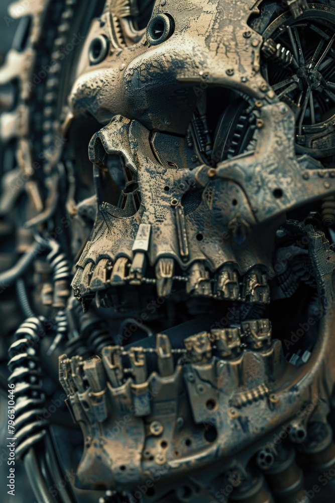 Poster a close up of a clock with a skull on it. suitable for halloween or horror themes