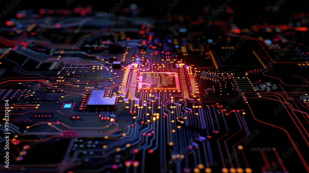 Poster Detailed view of a computer circuit board. Suitable for technology concepts