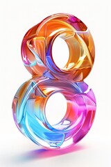  a number "8" icon with a color transparent glass texture, created using glass and pigment refracting materials, with light and shadow sensation, reflection effect  glassy