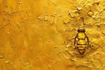 A painting of a bee on a bright yellow wall. Perfect for educational materials or nature-themed designs - obrazy, fototapety, plakaty