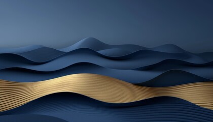 Golden abstract layers on blue backdrop with ample space for text  creative banner design