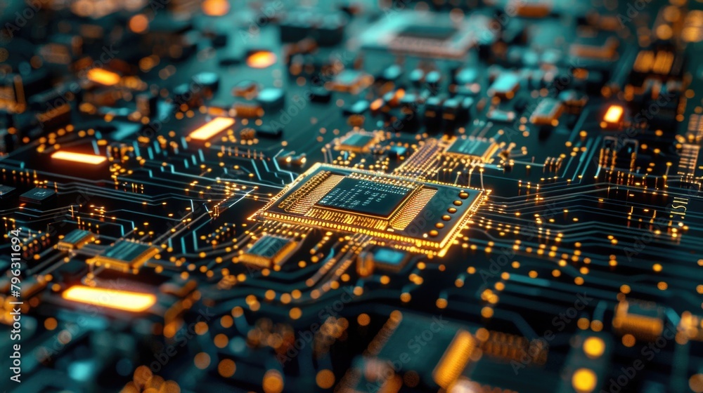 Poster detailed view of an electronic circuit board, suitable for technology concepts